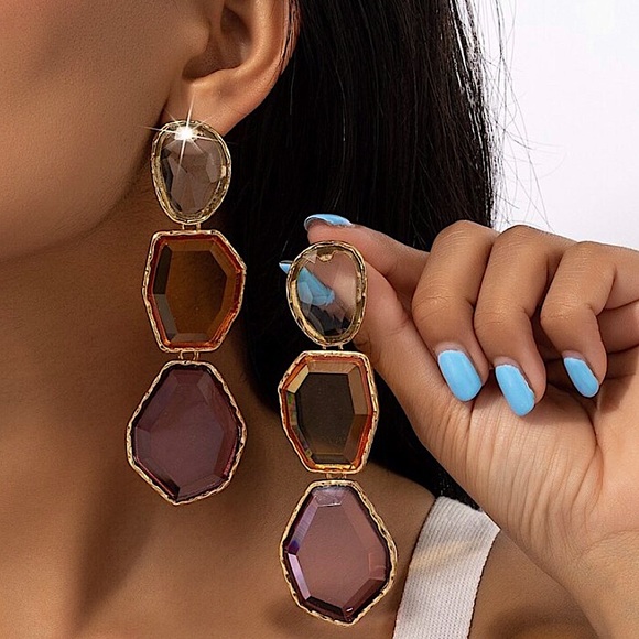 Boho Multicolor Handmade Dangle Earrings Stainless Steel Vibrant Gold Plated - Picture 1 of 5